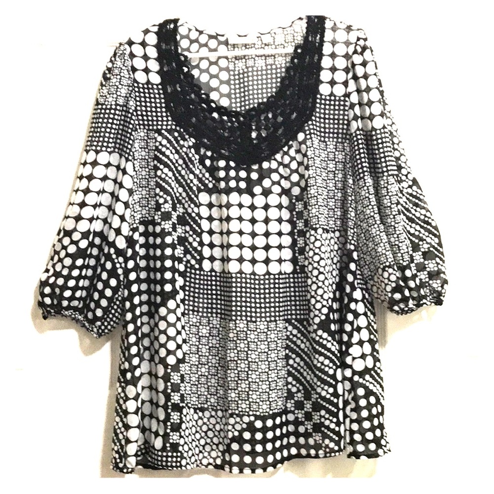 Black and white polka dot top with lace detail